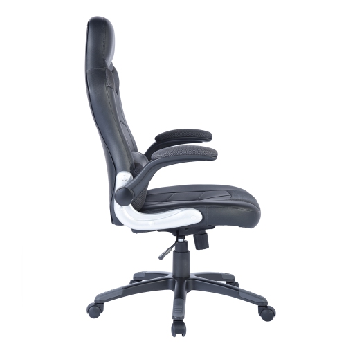 Racing High Back Office Chair Faux Leather Computer Desk Gaming Swivel Wheel Seat, Black