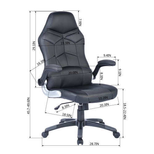 Racing High Back Office Chair Faux Leather Computer Desk Gaming Swivel Wheel Seat, Black