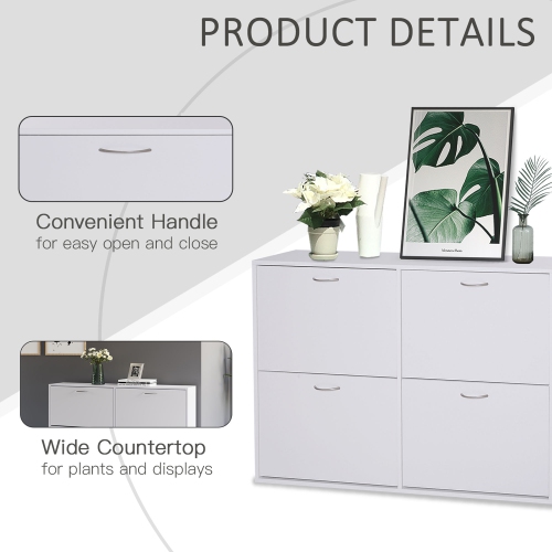 HOMCOM Shoe Cabinet for Entryway Hallway, Shoe Storage Cabinet with 4 Flip Drawers and Adjustable Shelves for 24 Pairs of Shoes, White