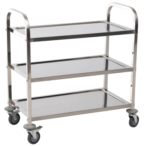 HOMCOM 36" 3-Tier Kitchen Trolley Medical Treatment Laboratory Equipment Carts, Stainless Steel Rolling Kitchen Island, Wheeled Storage Utility