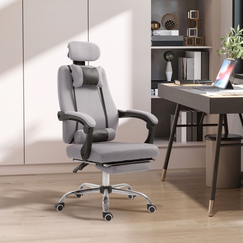 Vinsetto Executive Office Chair, Ergonomic Swivel Mesh High Back Desk Chair with Rotatable Headrest and Armrest, Adjustable Lumbar Support, Grey