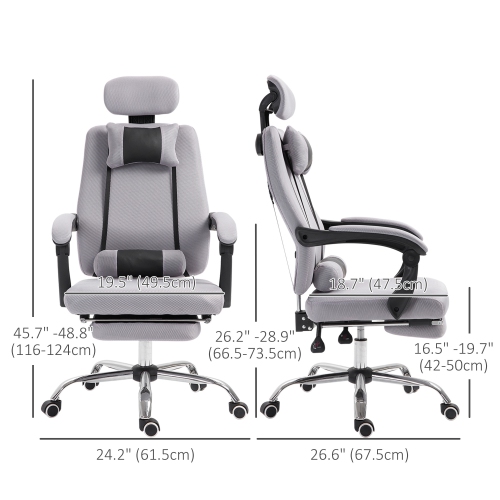 Vinsetto Executive Office Chair, Ergonomic Swivel Mesh High Back Desk Chair with Rotatable Headrest and Armrest, Adjustable Lumbar Support, Grey