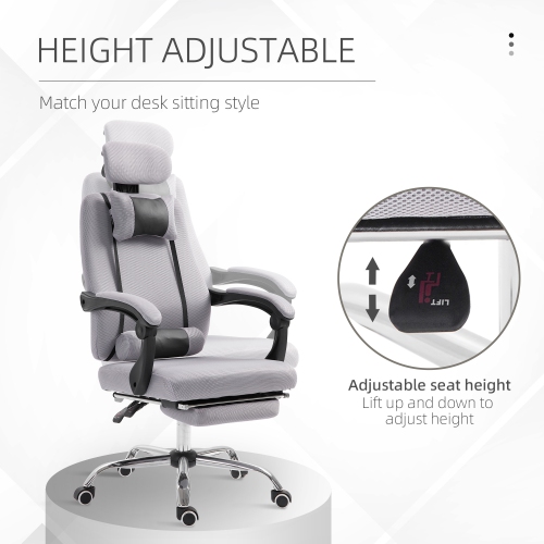 Vinsetto Executive Office Chair, Ergonomic Swivel Mesh High Back Desk Chair with Rotatable Headrest and Armrest, Adjustable Lumbar Support, Grey