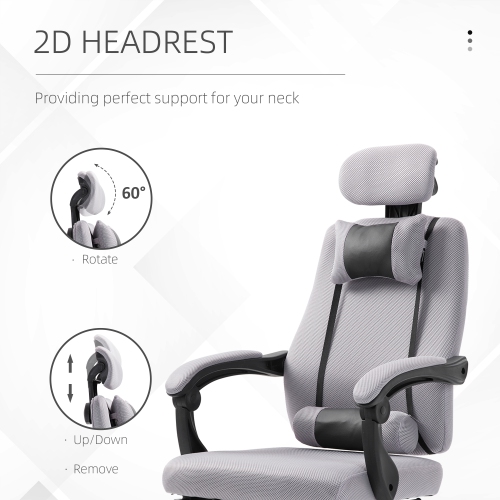 Vinsetto Executive Office Chair, Ergonomic Swivel Mesh High Back Desk Chair with Rotatable Headrest and Armrest, Adjustable Lumbar Support, Grey