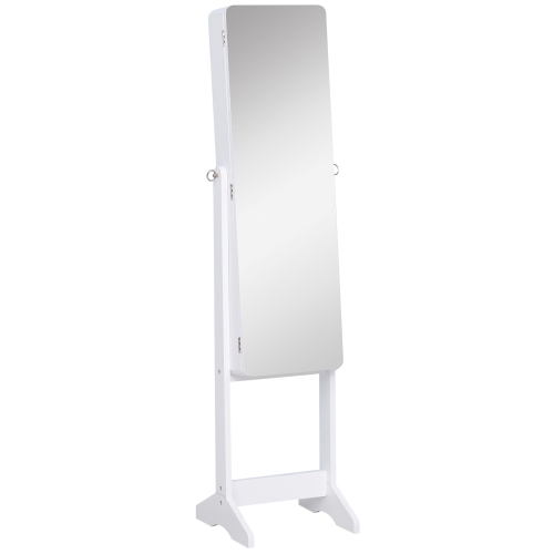 HOMCOM  Freestanding Mirrored Jewelry Cabinet, Led Lighted Jewelry Armoire, Storage Organizer With Stand, Angle Adjustable In White