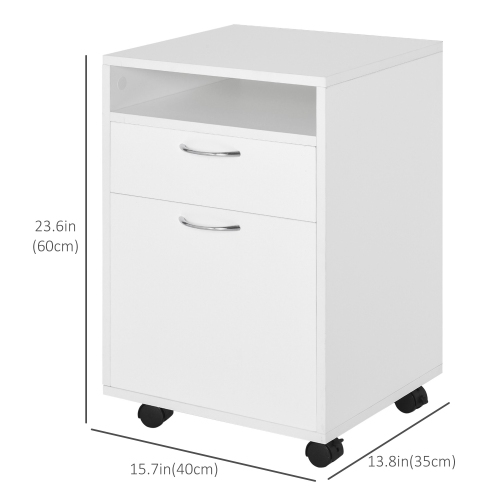 HOMCOM 24" Vertical Filing Cabinet with Drawer, Mobile File Cabinet with Wheels for Home Office, White