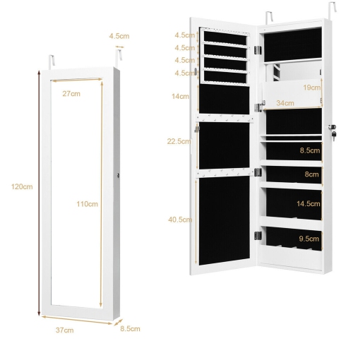 Costway LED Wall Mounted Door Mirror Jewelry Cabinet Armoire Organizer Lockable