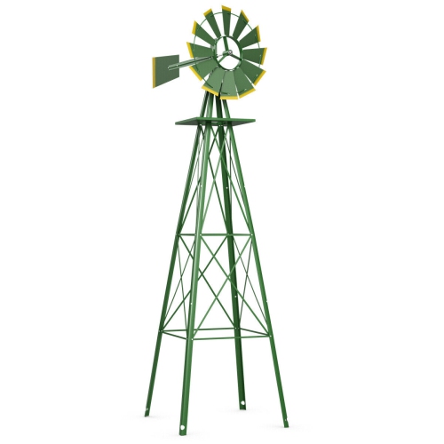 COSTWAY  8' Tall Windmill Ornamental Wind Wheel Silver Green & Garden Weather Vane In Yellow
