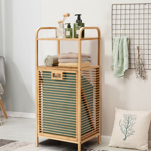 CostwayLaundry Hamper Tilt Out Bin Bamboo Shelf Slat Frame Space Saving Storage