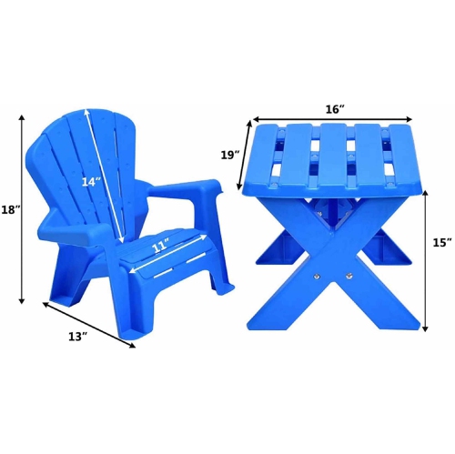 Costway Plastic Children Kids Table & Chair Set 3pcs Play Furniture Outdoor Blue