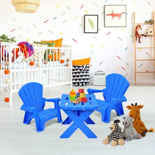 Costway Plastic Children Kids Table & Chair Set 3pcs Play Furniture Outdoor Blue