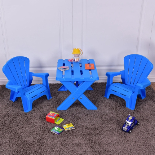 Costway Plastic Children Kids Table & Chair Set 3pcs Play Furniture Outdoor Blue