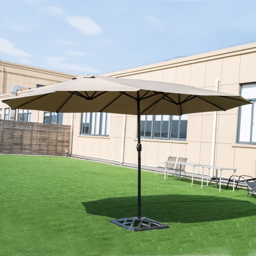 Costway 15' Market Outdoor Umbrella Double-Sided Twin Patio w/ Crank Beige