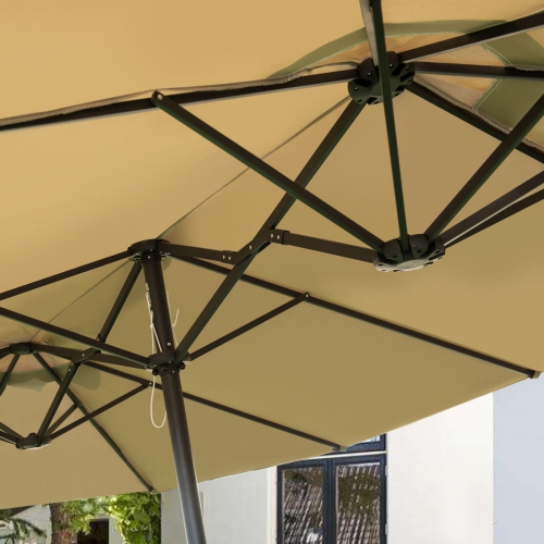 Costway 15' Market Outdoor Umbrella Double-Sided Twin Patio w/ Crank Beige