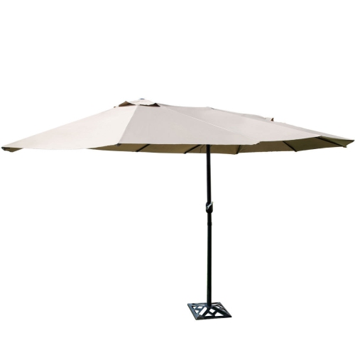 Costway 15' Market Outdoor Umbrella Double-Sided Twin Patio w/ Crank Beige