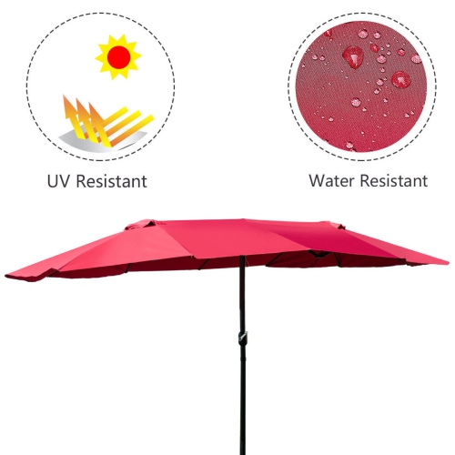 Costway 15' Market Outdoor Umbrella Double-Sided Twin Patio w/ Crank Wine