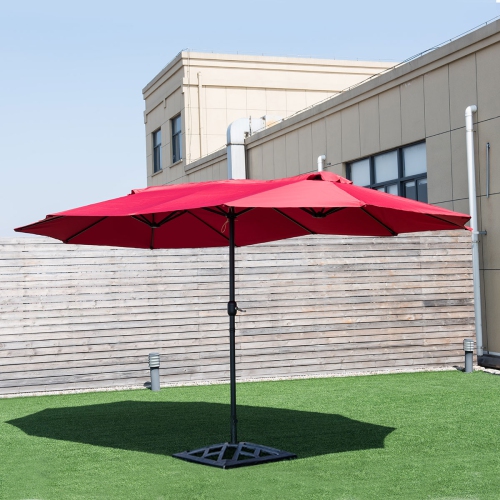 Costway 15' Market Outdoor Umbrella Double-Sided Twin Patio w/ Crank Wine