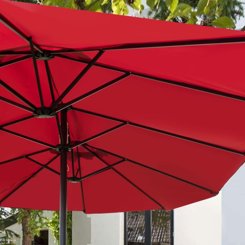 Costway 15' Market Outdoor Umbrella Double-Sided Twin Patio w/ Crank Wine