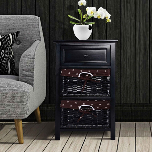 Costway Night Stand 3 Tiers Bedside End Table Organizer W/ Drawer Baskets