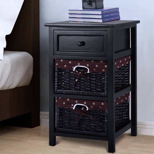 Costway Night Stand 3 Tiers Bedside End Table Organizer W/ Drawer Baskets