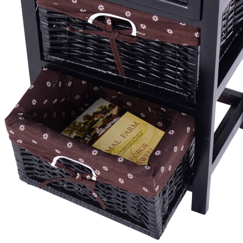 Costway Night Stand 3 Tiers Bedside End Table Organizer W/ Drawer Baskets