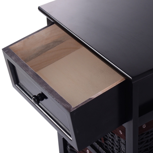 Costway Set of 2 Nightstand 3 Tier 1 Drawer Basket End Table Organizer Wood