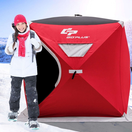 Portable 2-person Pop-up Ice Shelter Fishing Tent Shanty Ice Anchors Red Costway Red