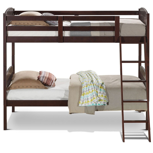Costway Wood Solid Hardwood Twin Bunk Beds Detachable Kids Ladder Safety Rail