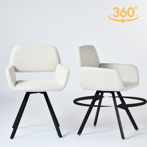 HOMY CASA  Modern Swivel Office Chair Set Of 2 – Fabric In Beige