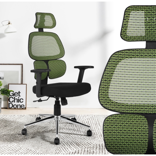 High Back Mesh Executive Office Chair with Neck Support-Green