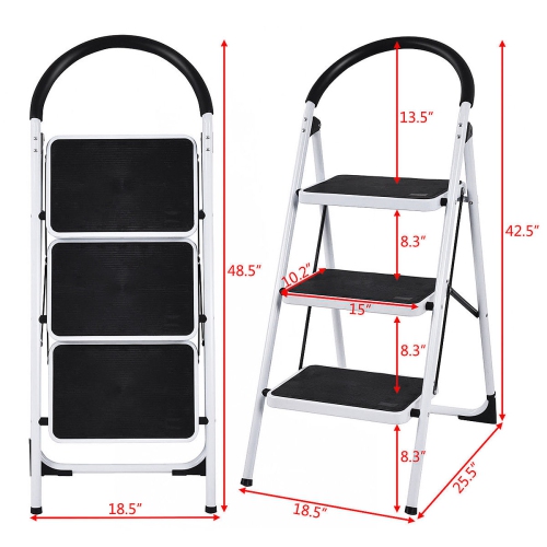 3 Step Ladder Folding Stool Heavy Duty Industrial Lightweight 330lbs Capacity