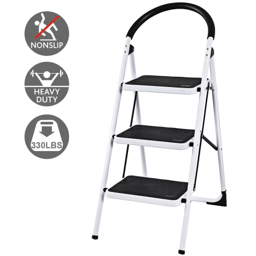 3 Step Ladder Folding Stool Heavy Duty Industrial Lightweight 330lbs Capacity