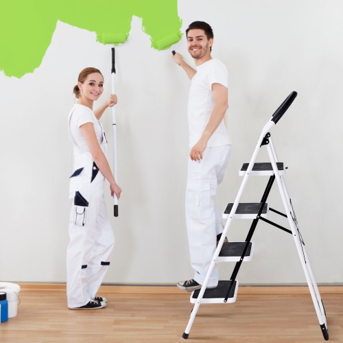 4 Step Ladder Folding Stool Heavy Duty 330lbs Capacity Industrial Lightweight