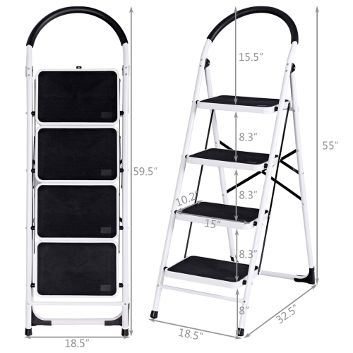 4 Step Ladder Folding Stool Heavy Duty 330lbs Capacity Industrial Lightweight