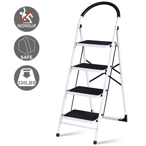 4 Step Ladder Folding Stool Heavy Duty 330lbs Capacity Industrial Lightweight