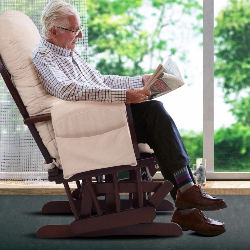 Ensemble fauteuil berçant coulissant et pouf Relax de Costway avec coussin beige