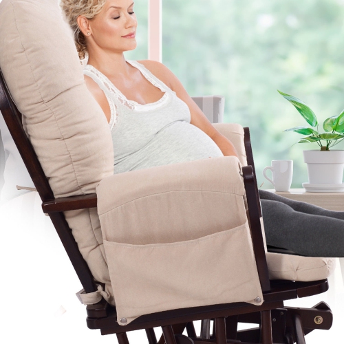 Ensemble fauteuil berçant coulissant et pouf Relax de Costway avec coussin beige