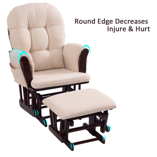 Ensemble fauteuil berçant coulissant et pouf Relax de Costway avec coussin beige