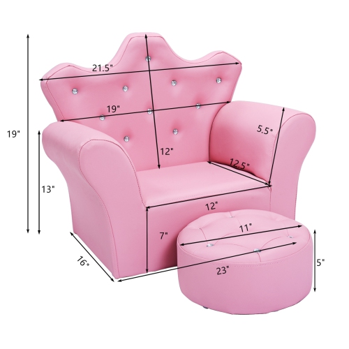 Costway Pink Kids Sofa Armrest Chair Couch Children Toddler Birthday Gift w/ Ottoman