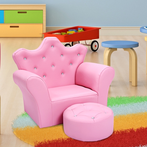 Costway Pink Kids Sofa Armrest Chair Couch Children Toddler Birthday Gift w/ Ottoman