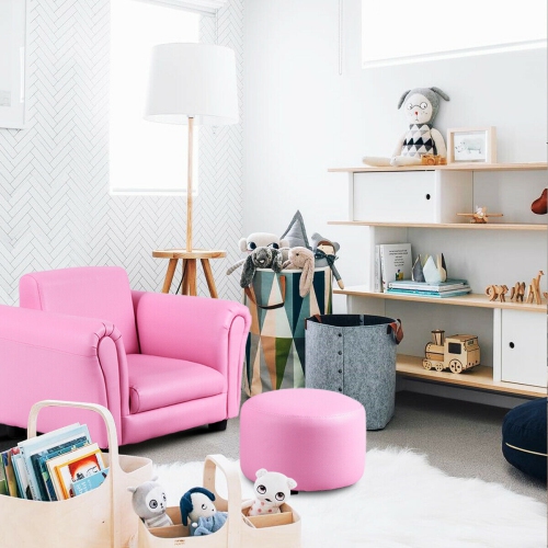 Costway Kids Sofa Armrest Chair Couch Children Toddler Birthday Gift w/ Ottoman Pink