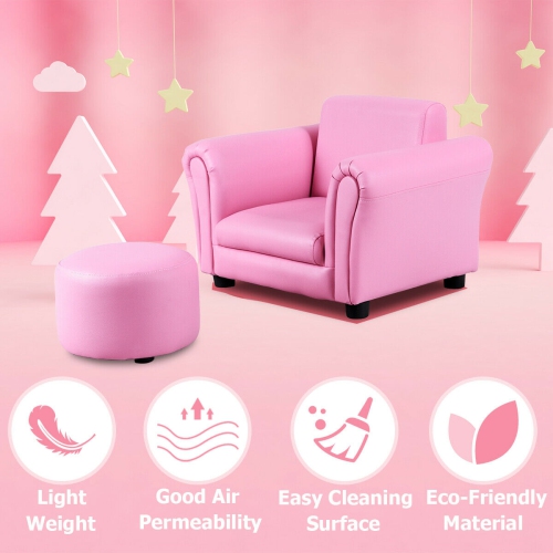 Costway Kids Sofa Armrest Chair Couch Children Toddler Birthday Gift w/ Ottoman Pink