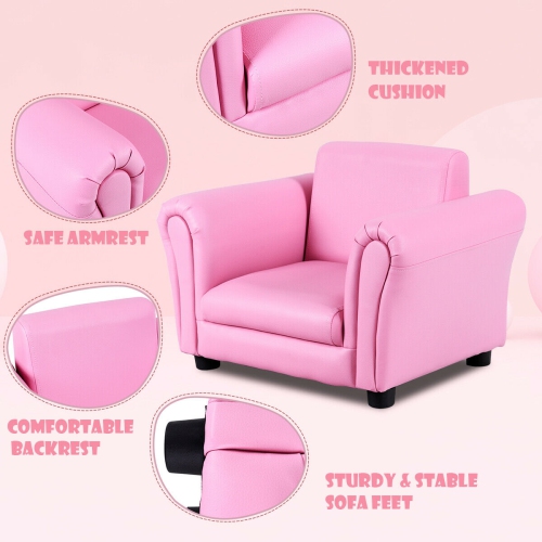 Costway Kids Sofa Armrest Chair Couch Children Toddler Birthday Gift w/ Ottoman Pink