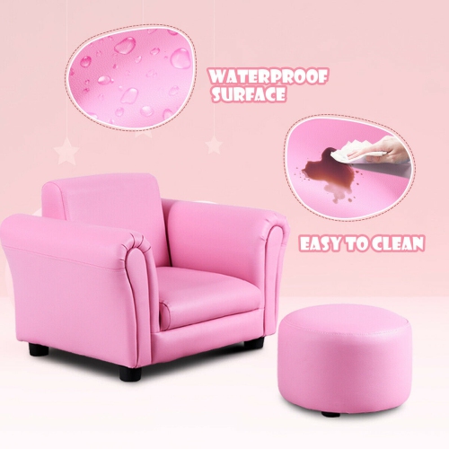 Costway Kids Sofa Armrest Chair Couch Children Toddler Birthday Gift w/ Ottoman Pink