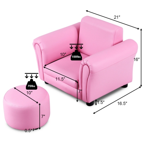 Costway Kids Sofa Armrest Chair Couch Children Toddler Birthday Gift w/ Ottoman Pink