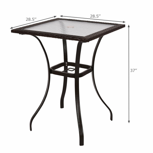 Costway Yard Outdoor Patio Garden Rattan Wicker Bar Square Table with Glass Top