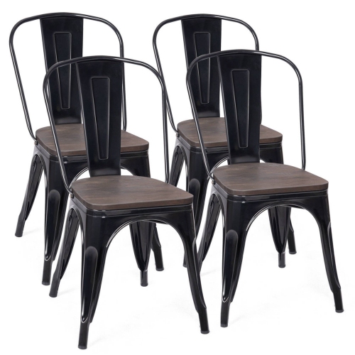 Costway Set of 4 Dining Side Chair Stackable Bistro Metal Wood Stool Black