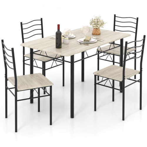 Costway 5 Piece Dining Table Set w/ 4 Chairs Wood Metal Kitchen Breakfast Furniture