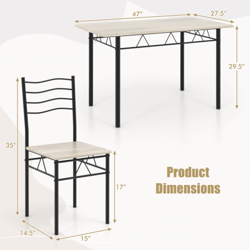 Costway 5 Piece Dining Table Set w/ 4 Chairs Wood Metal Kitchen Breakfast Furniture