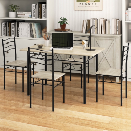 Costway 5 Piece Dining Table Set w/ 4 Chairs Wood Metal Kitchen Breakfast Furniture
